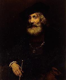 portrait d'un homme âgé avec le bâton et le chapeau.
