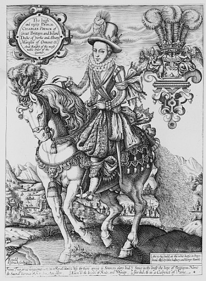 Charles I as Prince of Wales on Horseback, from ''The Book of Kings'' à Renold Elstrack