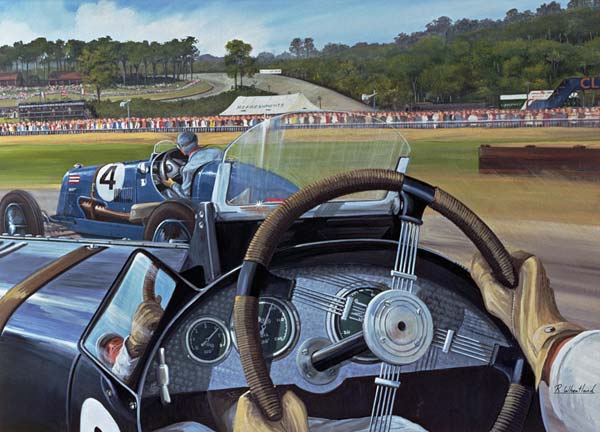 Brooklands - From the Hot Seat (w/c and gouache on paper)  à Richard  Wheatland