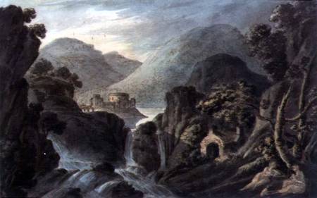 Classical landscape with cascade à Robert Adam