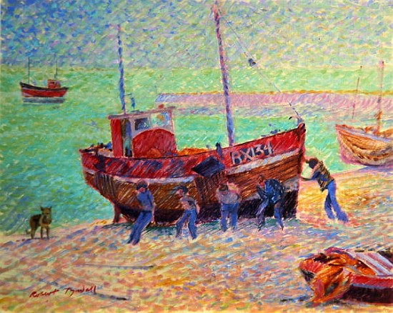 Launching a Fishing Boat, Hastings, Sussex  à Robert  Tyndall