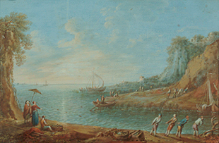 Ideale Landschaft mit Fischern. à römisch Mosaik