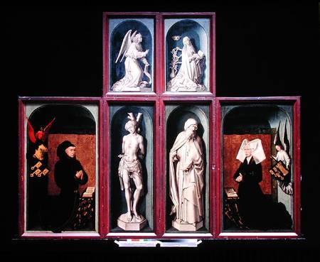 The Last Judgement when closed, depicting the donors Chancellor Nicholas Rolin and his Wife, Guigone à Rogier van der Weyden