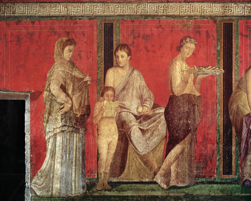 The Catechism with a Young Girl Reading and the Initiate Making an Offering, North Wall, Oecus 5 à Romain