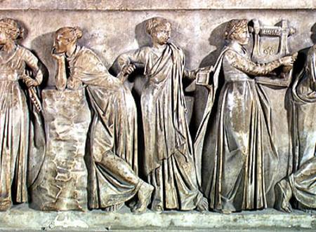 Sarcophagus of the Muses, detail depicting Calliope, Polyhymnia and Terpsichore à Romain