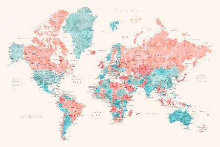 Carte du monde aquarelle avec villes