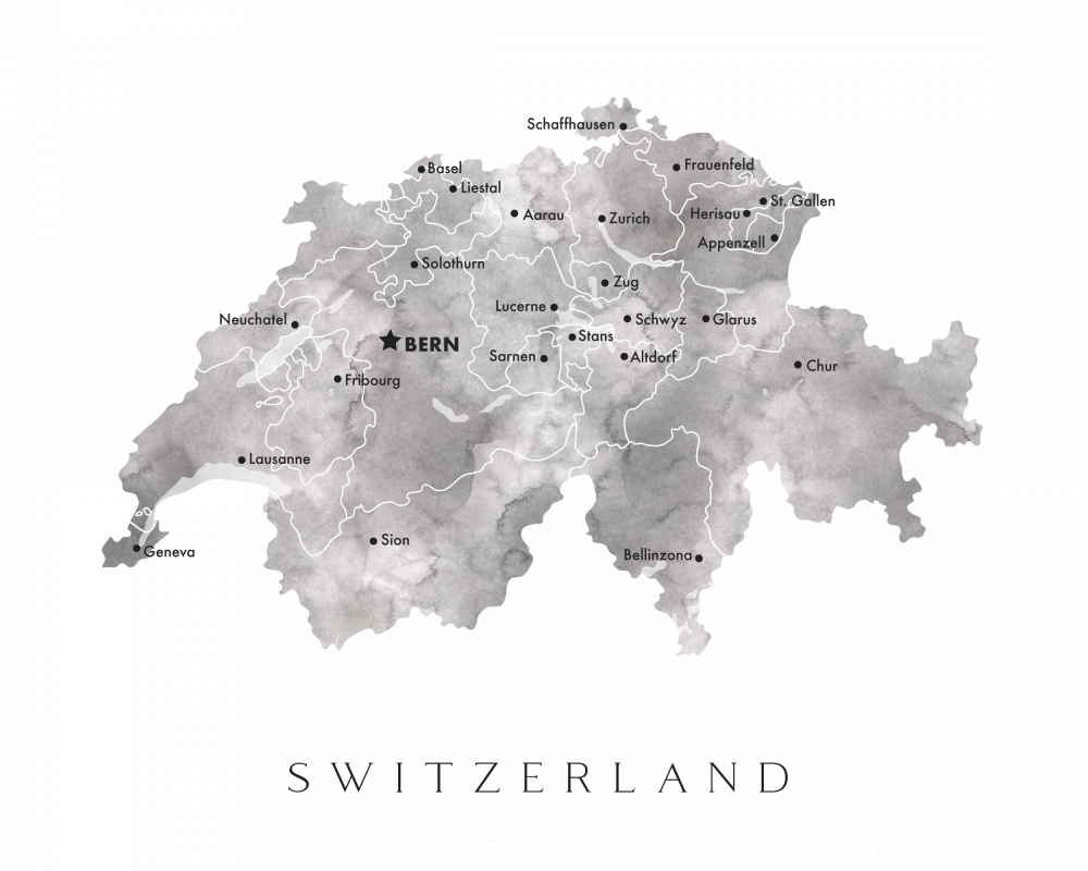 Gray watercolor map of Switzerland à Rosana Laiz Blursbyai