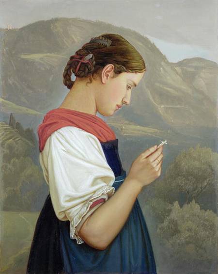Tyrolean Girl Contemplating a Crucifix à Rudolf Friedrich Wasmann