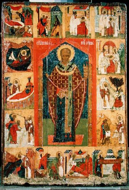 St. Nicholas of Moshajsk with scenes from his life à École russe