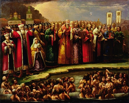 The Baptism of the Murom people by Yaroslav of Murom in 1097 à École russe