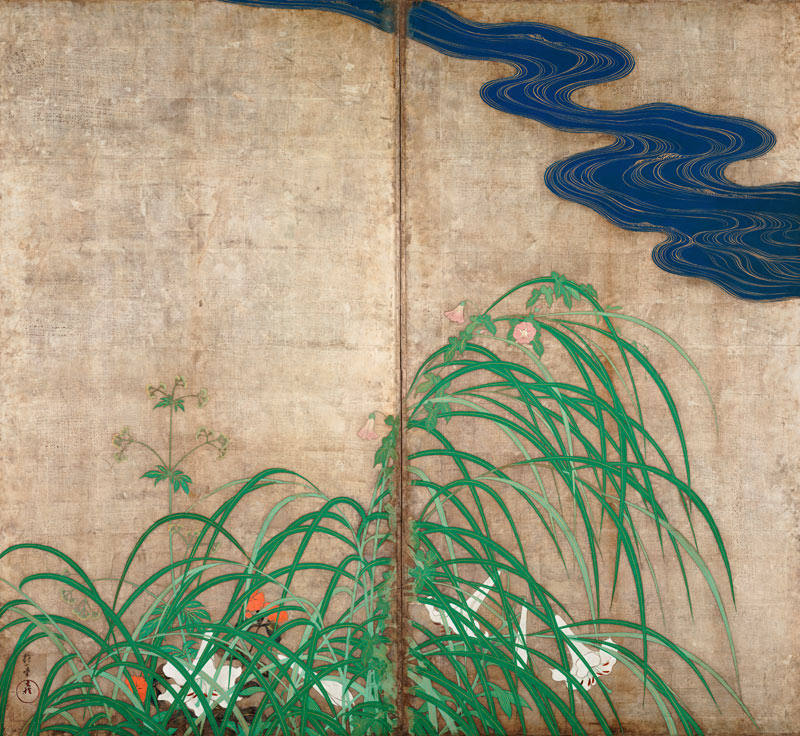 Summer and autumn flower plants. (Part of the pair of two-fold screens) à Sakai Hoitsu