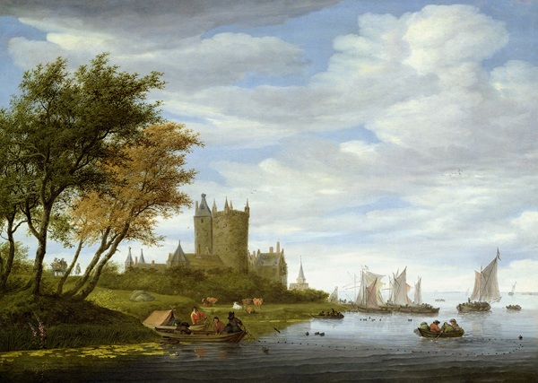 River Estuary with a castle à Salomon van Ruisdael ou Ruysdael