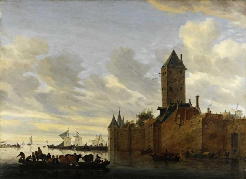 Flussmündung mit befestigter Stadt à Salomon van Ruysdael