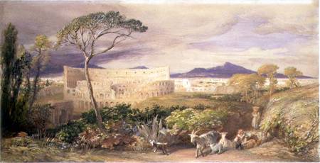 The Colosseum and Alban Mount (w/c and gouache over pencil, chalk and à Samuel Palmer