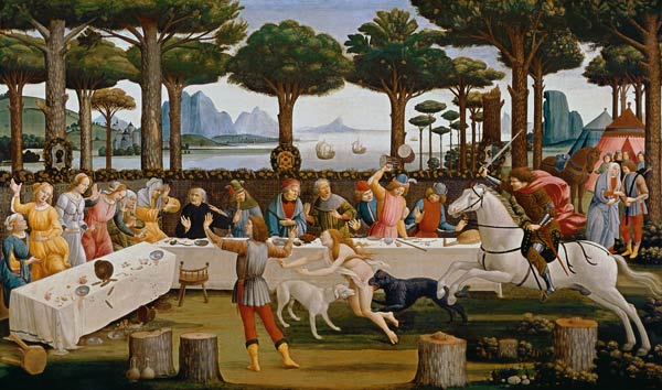 Le banquet de Nastagio degli Onesti - tableau de Sandro Botticelli en  reproduction imprimée ou copie peinte à l'huile sur toile