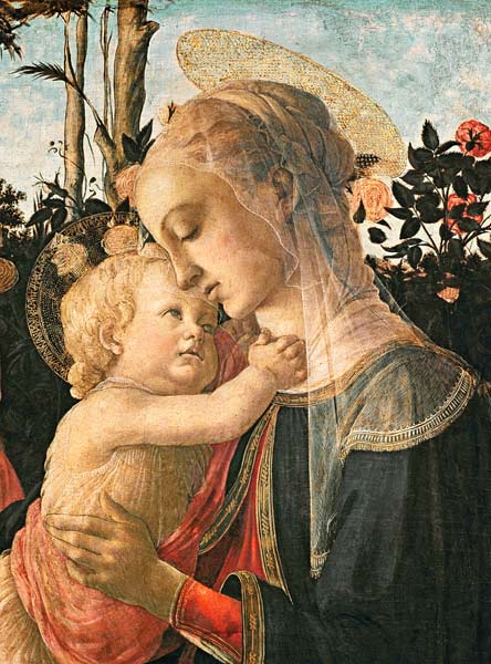 Madonna and Child with St. John the Baptist, detail of the Madonna and Child (detail from 93886) à Sandro Botticelli