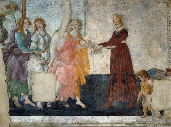 Venus et les trois grâces offrent un cadeau à une jeune femme à Sandro Botticelli
