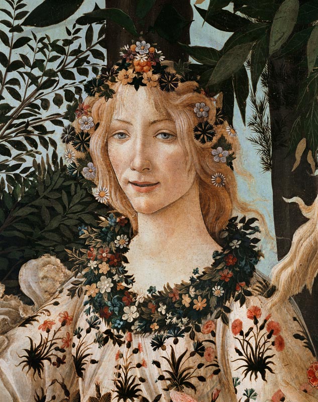 Détail du tableau "le printemps", tête de Flora à Sandro Botticelli