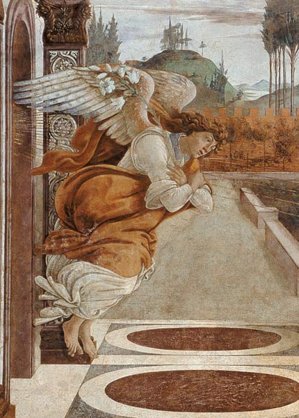Botticelli / Angel of the Annunciation - Sandro Botticelli en reproduction  imprimée ou copie peinte à l\'huile sur toile