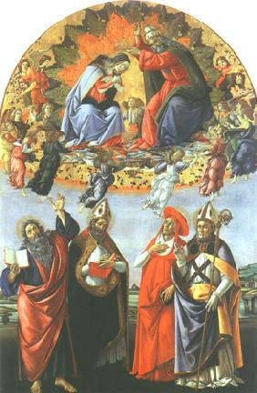 couronnement de Marie avec Saint Jean l'évangéliste, Augustin, Jérôme et Eligius
