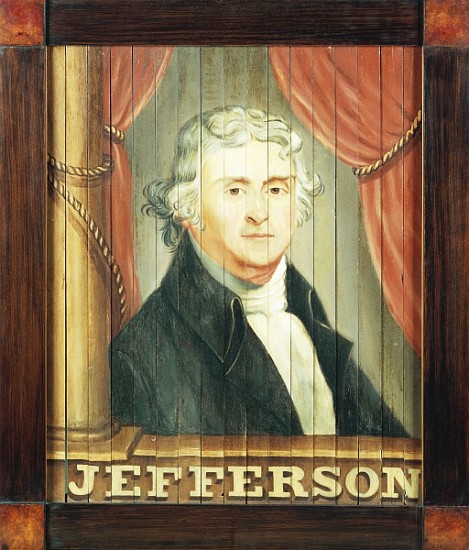 An important tavern sign depicting Thomas Jefferson and James Madison (oil on louvred slats) à (école de) Edward Hicks