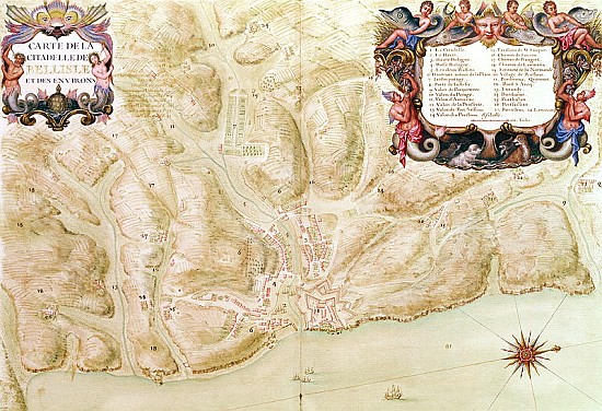 Ms 988 volume 3 fol.33 Map of the town and citadel of Bellisle, from the ''Atlas Louis XIV'', 1683-8 à Sebastien Le Prestre de Vauban