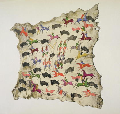 Buffalo hunt (pigment on elk-skin) à École Shoshone Katsikodi, (19ème siècle)
