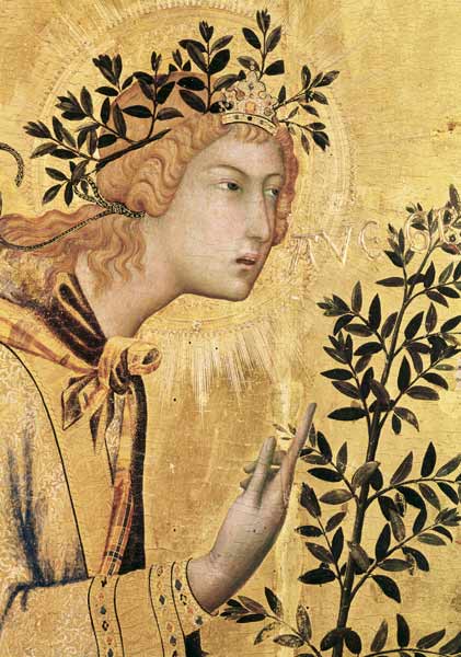 The Annunciation with St. Margaret and St. Asano, detail of the Archangel Gabriel à Simone Martini