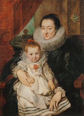 portrait de Marie Clarisse, femme de Jan Woverius, avec leur enfant
