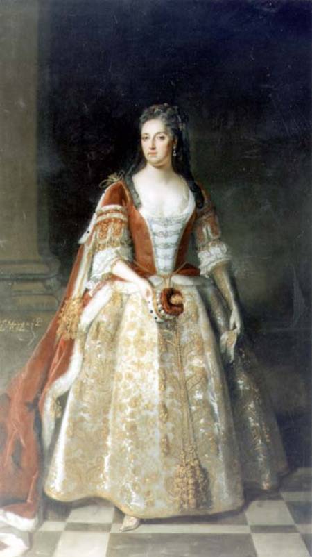 Portrait of Angelina Magdalena (c.1666-1736), second wife of 1st Viscount St. John in coronation rob à Sir Godfrey Kneller