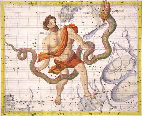 Constellation of Ophiucus and Serpens, plate 22 from 'Atlas Coelestis', by John Flamsteed (1646-1710 à Sir James Thornhill