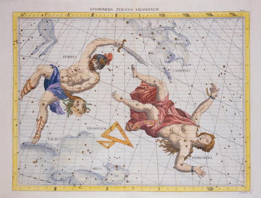 Constellation of Perseus and Andromeda, from 'Atlas Coelestis', by John Flamsteed (1646-1719), pub. à Sir James Thornhill