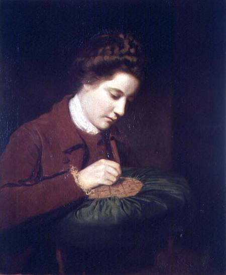 Lady embroidering, Mary Duchess of Richmond à Sir Joshua Reynolds