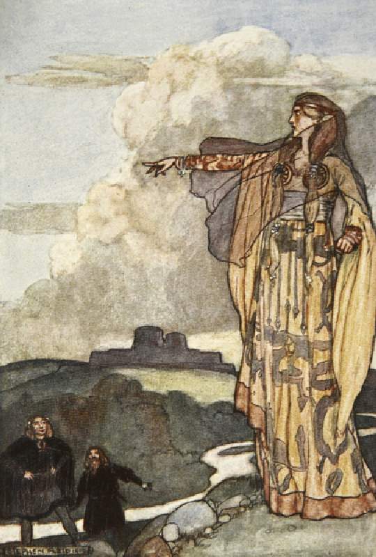 Macha curses the Men of Ulster, illustration from Cuchulain, The Hound of Ulster, by Eleanor Hull (1 à Stephen Reid