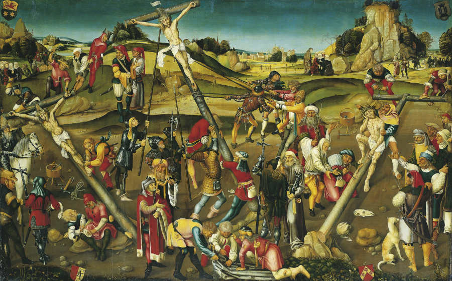 The Preparation of the Cross: Christ Resting, Christ Being Nailed to the Cross, and Erection of the  à Maître de Strasbourg vers 1510/20