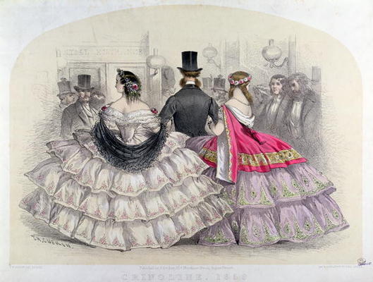 Ladies Wearing Crinolines at the Royal Italian Opera, Covent Garden, 1859 (colour engraving) à T. H. Guerin