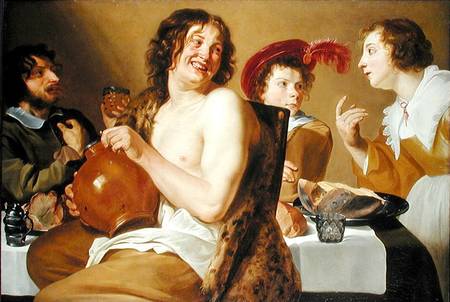 Figures eating and drinking around a table à Theodor Rombouts