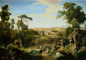 Vue sur Rome dans le paysage de campagne.