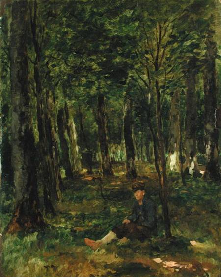 Young Farmer sitting in the Forest à Thomas Ludwig Herbst
