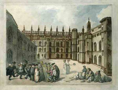 Quadrangle of King's College, Cambridge  & w/c on à Thomas Rowlandson