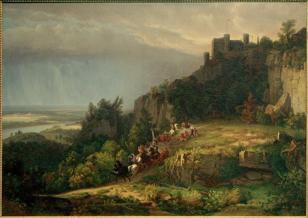 Kampf vor der Burg (Burg Drachenfels) à Thomas Worthington Whittredge