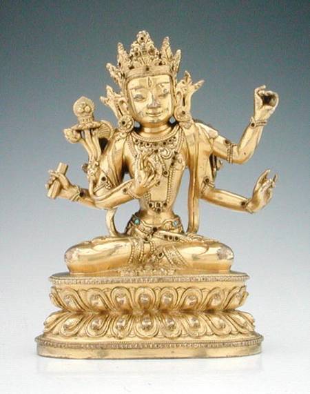 Statuette of a goddess (gilt copper alloy & gems) à Art tibétain