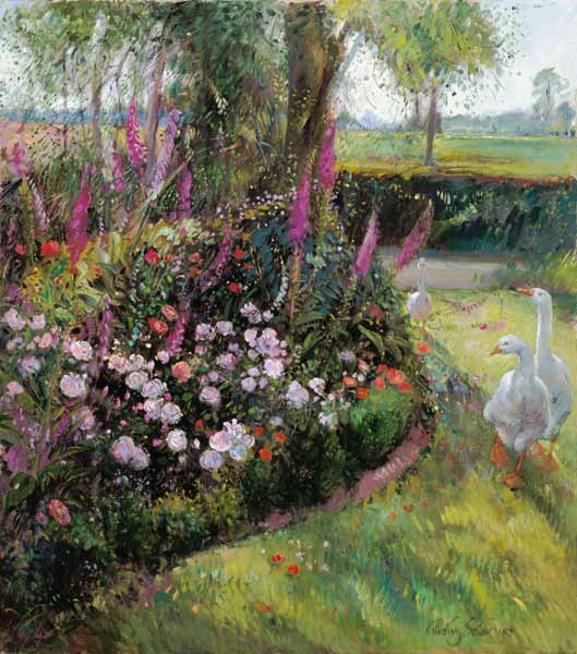 Rose Bed and Geese, 1992  à Timothy  Easton