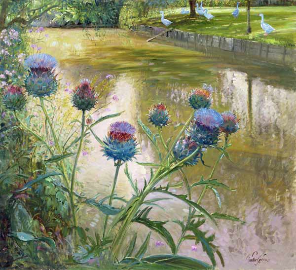 Cardoons Against the Moat (oil on canvas)  à Timothy  Easton