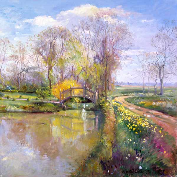 Spring Bridge, 1992 (oil on canvas)  à Timothy  Easton