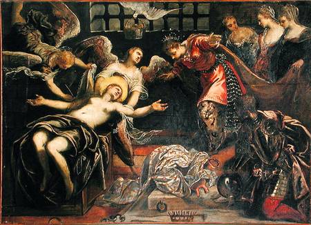 Saint Catherine of Alexandria receives a visit from the empress while in prison à Tintoretto (alias Jacopo Robusti, alias Le Tintoret)