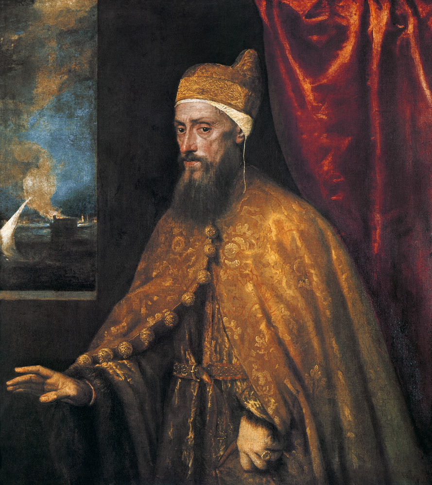 Francesco Venier / Portrait by Tizian - Le Titien (alias Tiziano Verce en  reproduction imprimée ou copie peinte à l\'huile sur toile