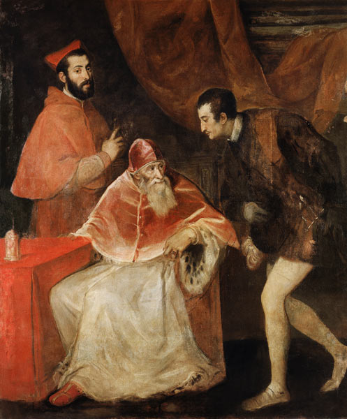 portrait pape de Paul III  avec ses neveux à Le Titien (alias Tiziano Vecellio)