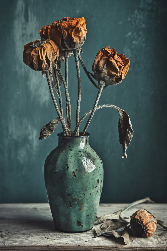 Dry Flowers In Turquoise Vase à Treechild