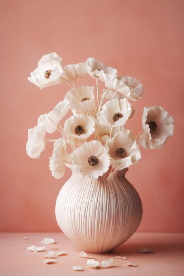 White Poppy On Coral Background